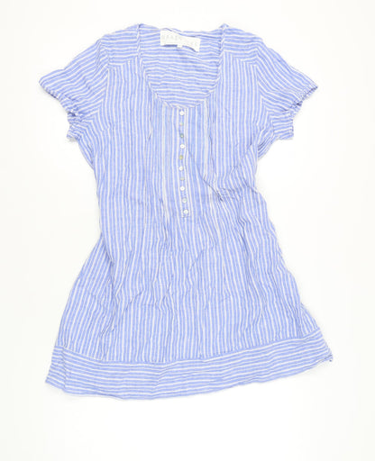 Braintree Women Blue Striped Shirt Dress L Hemp Cotton Boho Casual