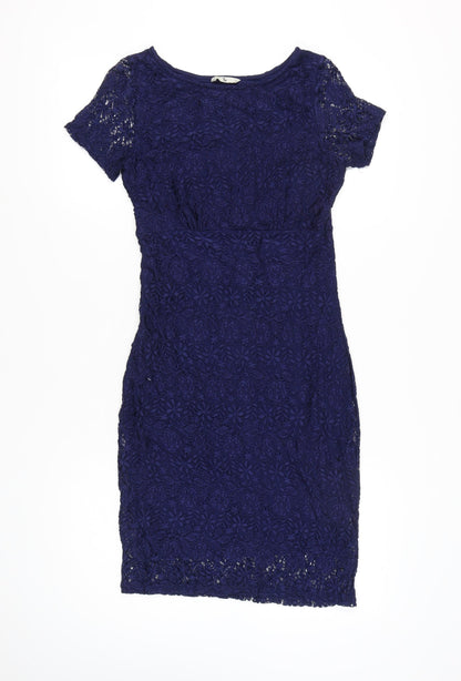 Tu Women Blue Lace Sheath Dress Size 10 Short Sleeve Party