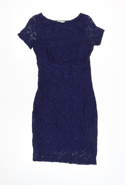Tu Women Blue Lace Sheath Dress Size 10 Short Sleeve Party