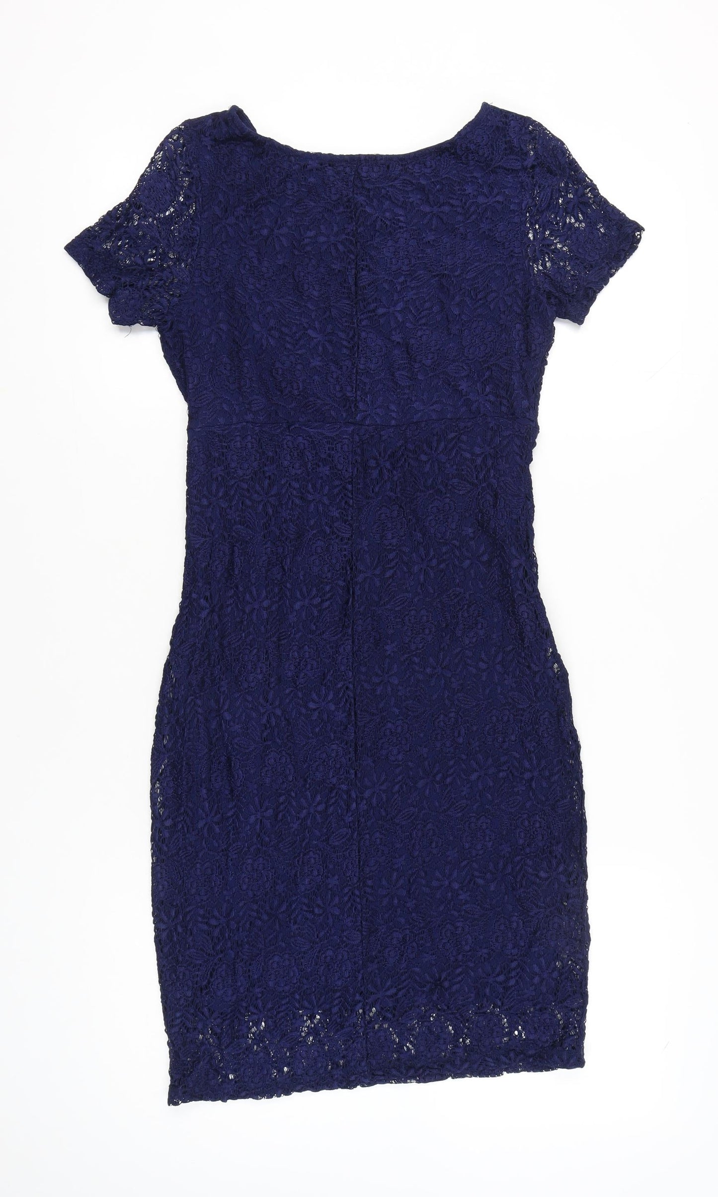 Tu Women Blue Lace Sheath Dress Size 10 Short Sleeve Party