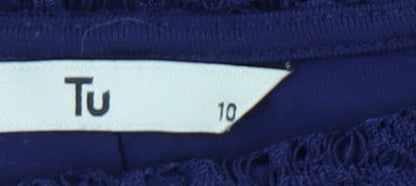 Tu Women Blue Lace Sheath Dress Size 10 Short Sleeve Party