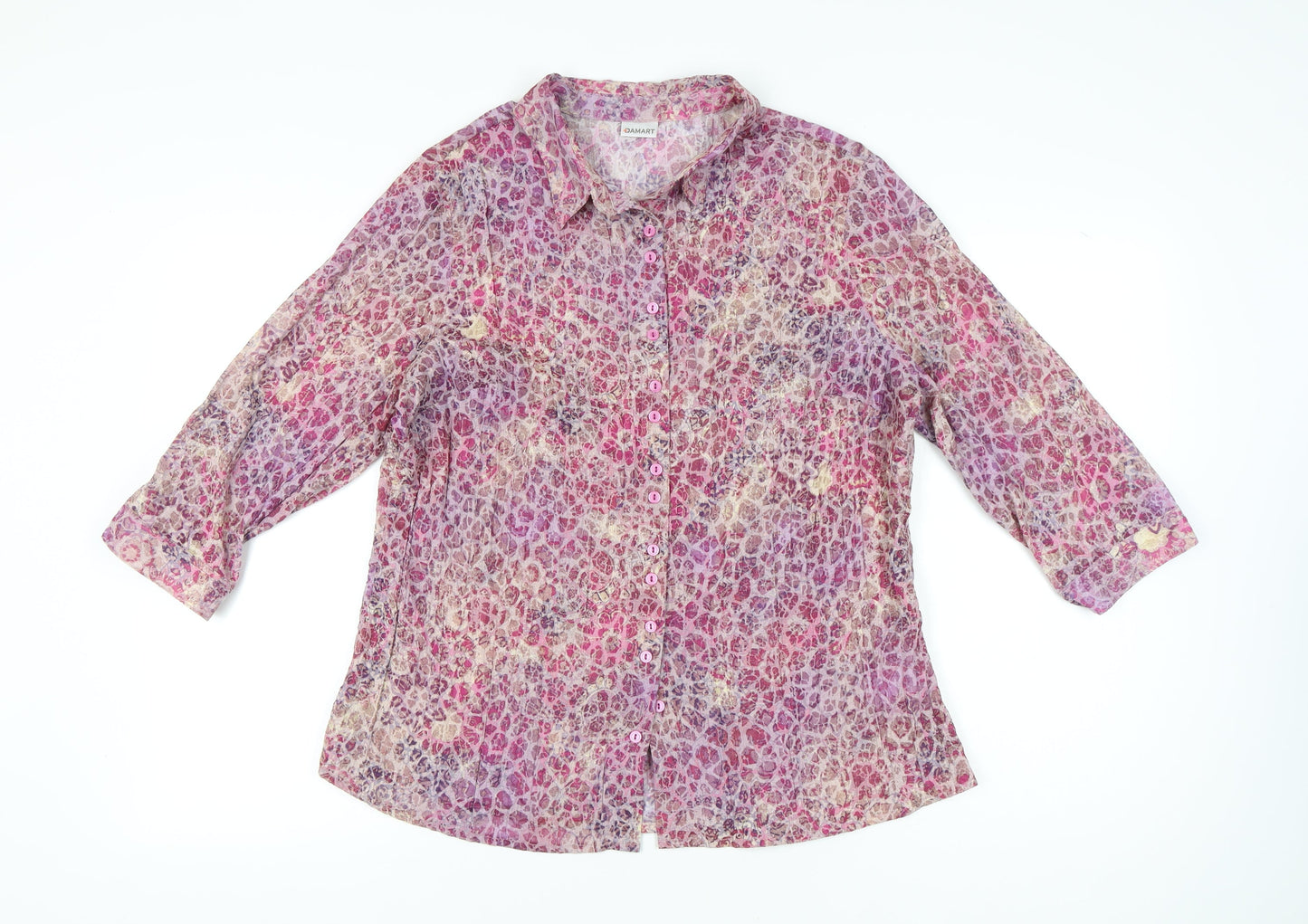 Damart Womens Multicoloured Floral Button-Up Shirt Size 18 3/4 Sleeve Tunic