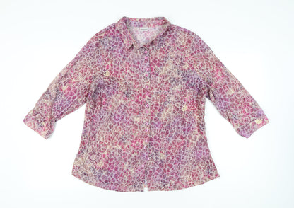 Damart Womens Multicoloured Floral Button-Up Shirt Size 18 3/4 Sleeve Tunic