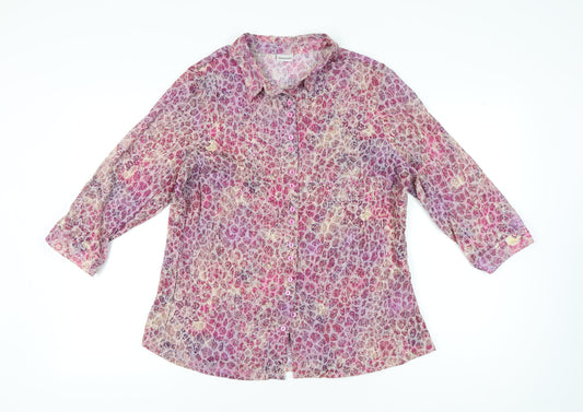 Damart Womens Multicoloured Floral Button-Up Shirt Size 18 3/4 Sleeve Tunic