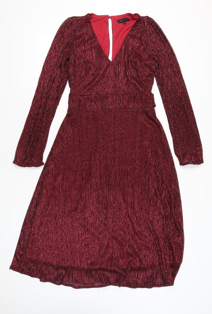 Début Women’s Red Metallic Knee Length A-Line Dress Size 8