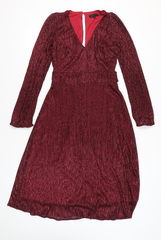 Début Women’s Red Metallic Knee Length A-Line Dress Size 8