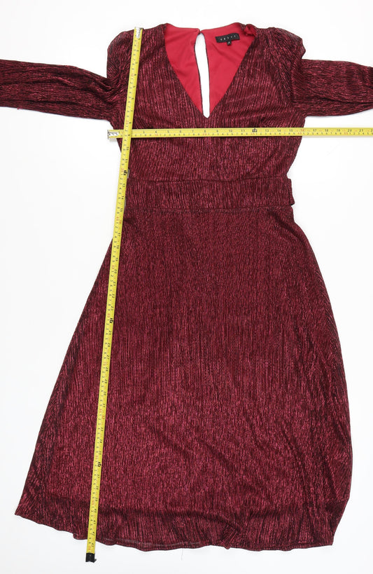 Début Women’s Red Metallic Knee Length A-Line Dress Size 8