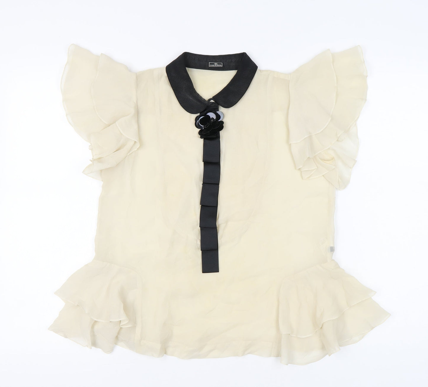 By Malene Birger Women’s Ivory Silk Blouse Size 6 Ruffle Detail
