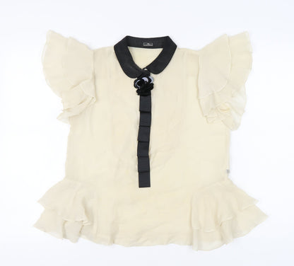 By Malene Birger Women’s Ivory Silk Blouse Size 6 Ruffle Detail