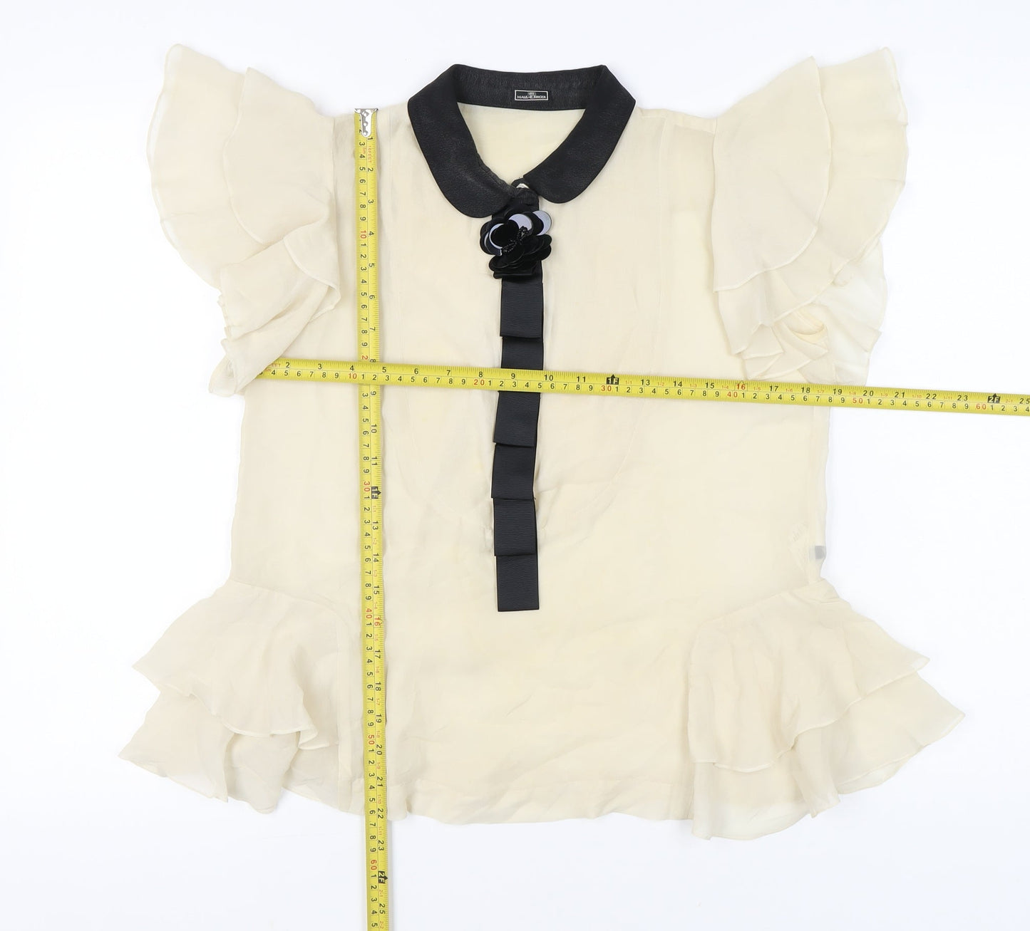 By Malene Birger Women’s Ivory Silk Blouse Size 6 Ruffle Detail