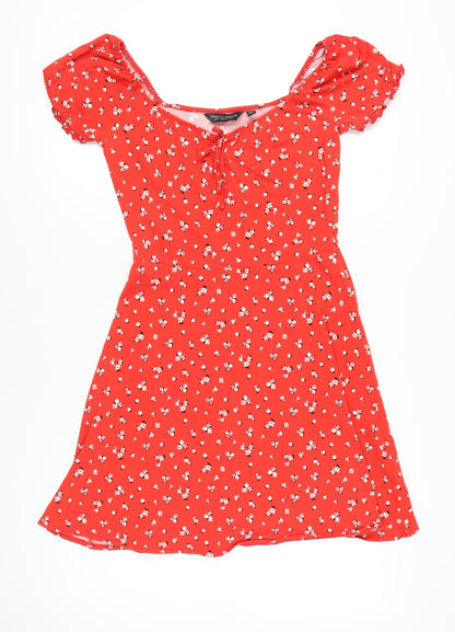 Dorothy Perkins Women Red Floral A-Line Scoop Neck Dress UK 12
