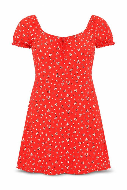 Dorothy Perkins Women Red Floral A-Line Scoop Neck Dress UK 12