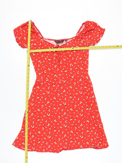 Dorothy Perkins Women Red Floral A-Line Scoop Neck Dress UK 12
