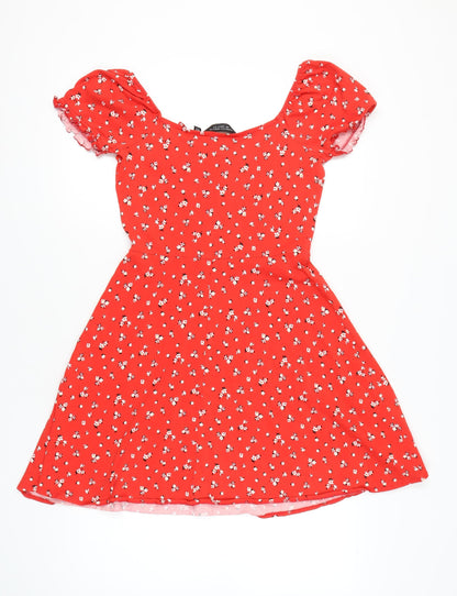 Dorothy Perkins Women Red Floral A-Line Scoop Neck Dress UK 12