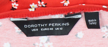 Dorothy Perkins Women Red Floral A-Line Scoop Neck Dress UK 12