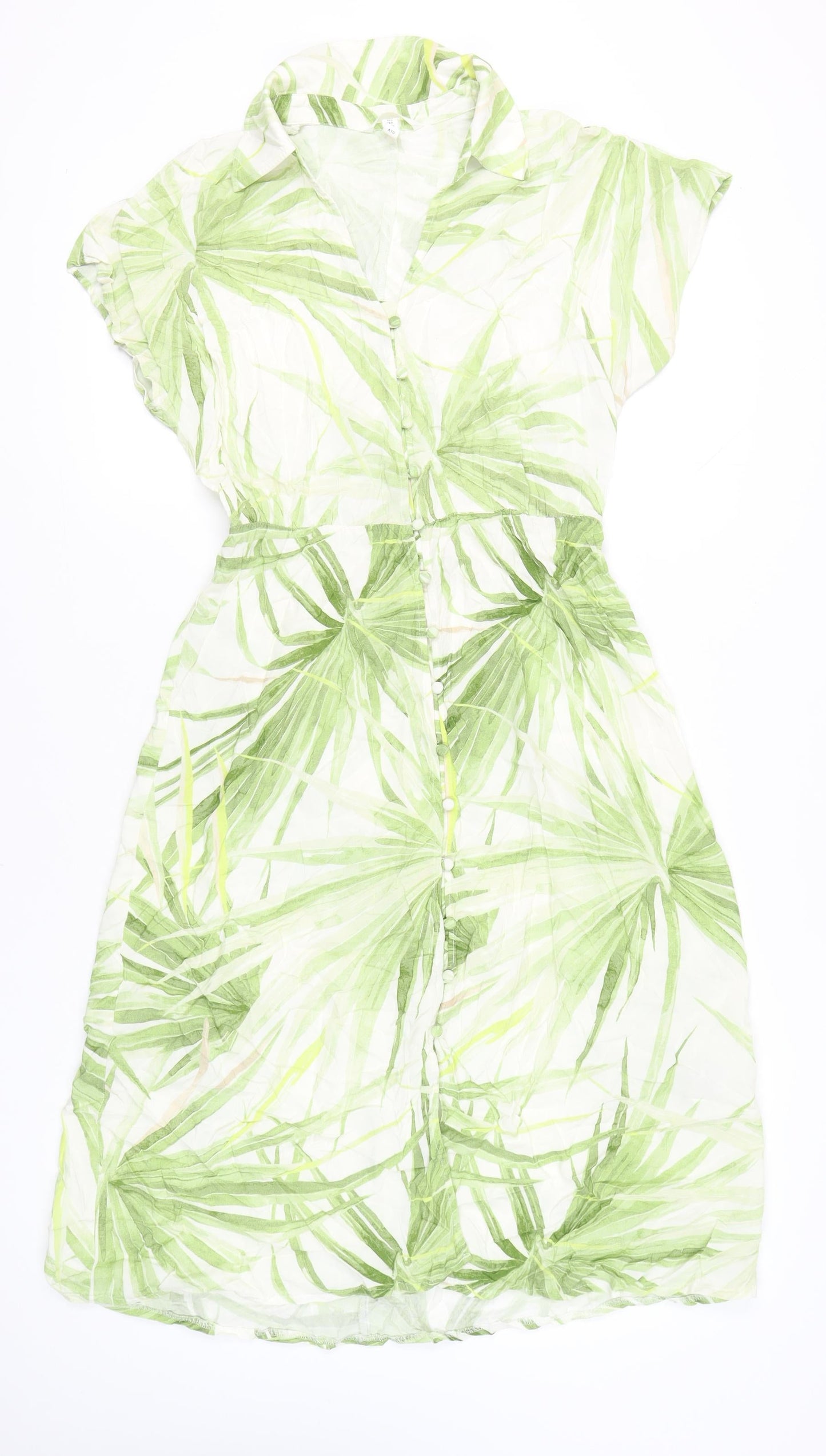 H&M Women’s Green Tropical Shirt Dress Size S Viscose Summer