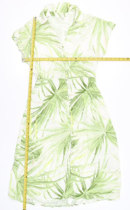 H&M Women’s Green Tropical Shirt Dress Size S Viscose Summer