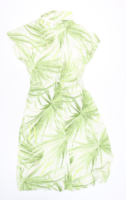H&M Women’s Green Tropical Shirt Dress Size S Viscose Summer