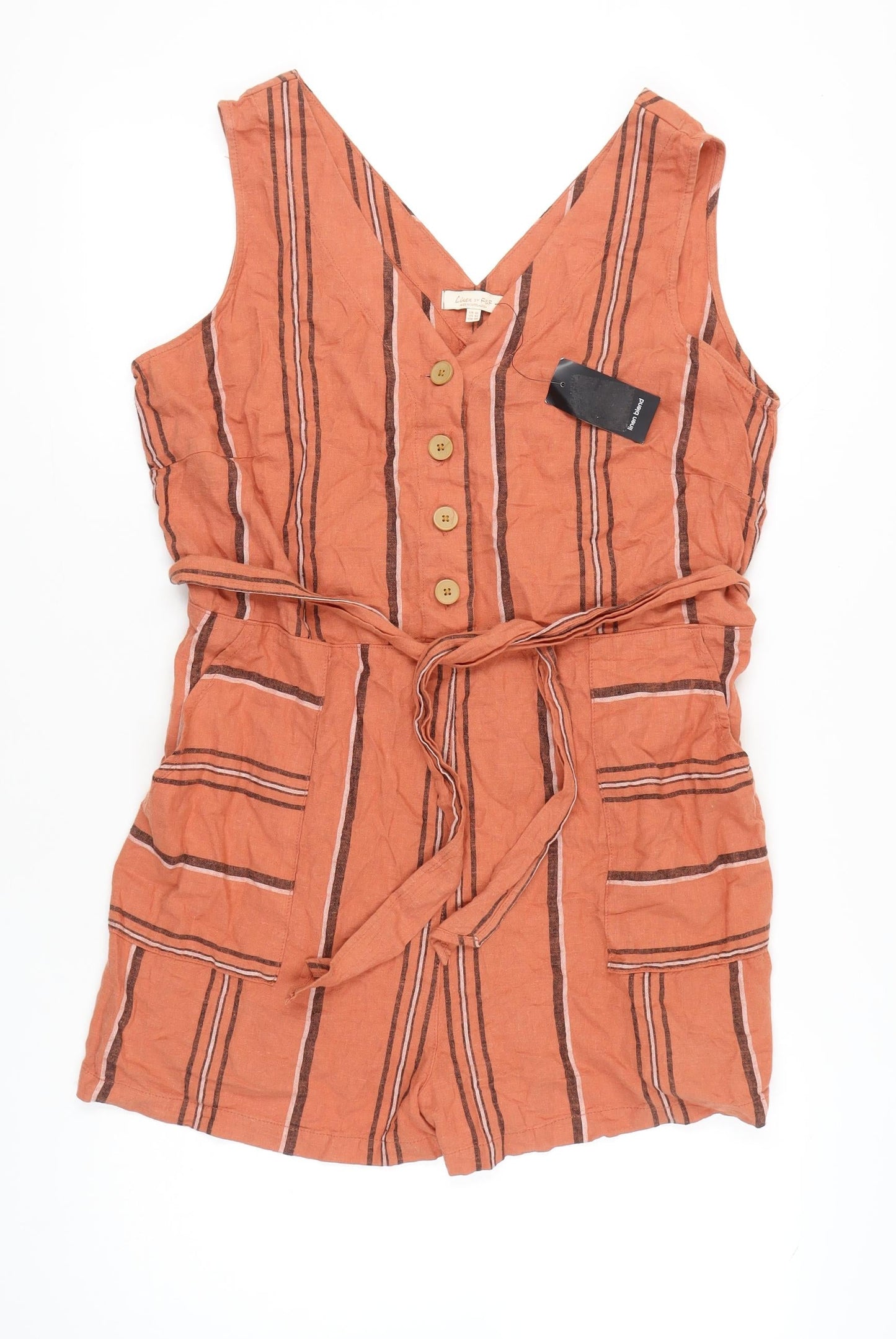F&F Women’s Orange Striped Linen Blend Playsuit Size 18