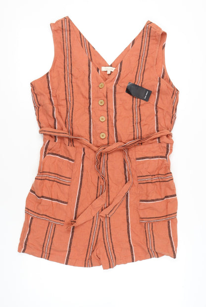 F&F Women’s Orange Striped Linen Blend Playsuit Size 18