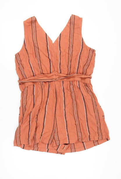 F&F Women’s Orange Striped Linen Blend Playsuit Size 18