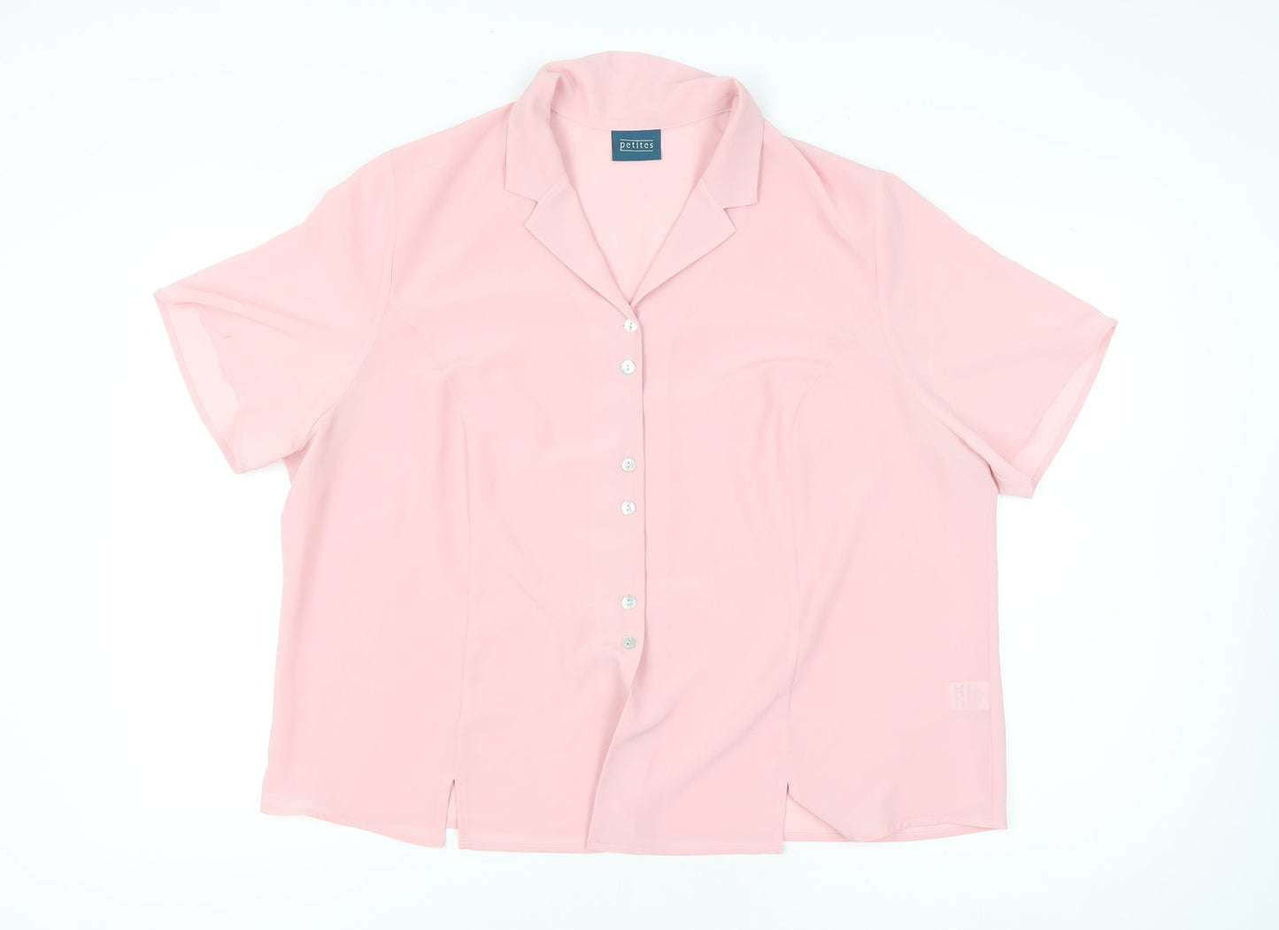 Petites Womens Pink Blouse Size 22 Short Sleeve Collared Button Up