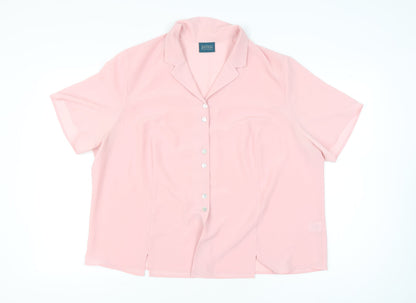 Petites Womens Pink Blouse Size 22 Short Sleeve Collared Button Up