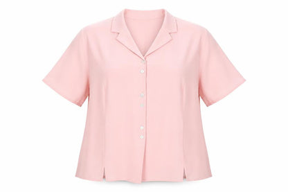 Petites Womens Pink Blouse Size 22 Short Sleeve Collared Button Up
