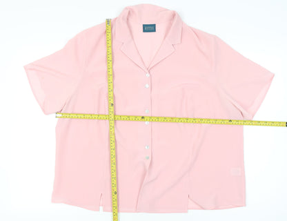 Petites Womens Pink Blouse Size 22 Short Sleeve Collared Button Up