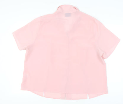 Petites Womens Pink Blouse Size 22 Short Sleeve Collared Button Up
