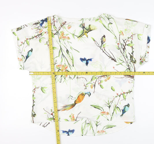 Forever 21 Women’s Multicoloured Bird Print V-Neck Blouse Size M
