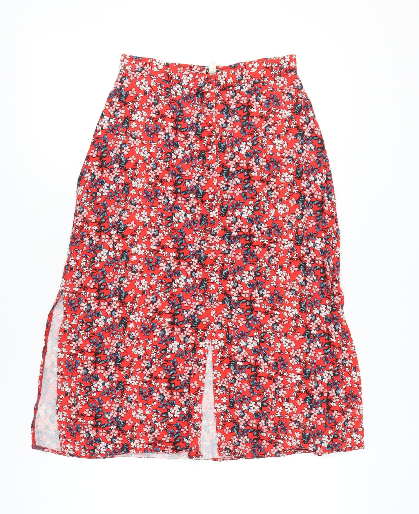 Oasis Womens Red Floral Midi A-Line Skirt Size 8 Zip Casual Summer