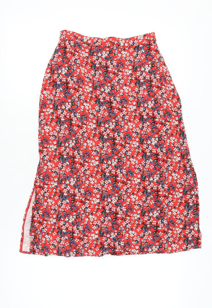 Oasis Womens Red Floral Midi A-Line Skirt Size 8 Zip Casual Summer