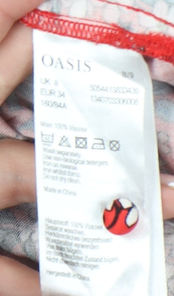 Oasis Womens Red Floral Midi A-Line Skirt Size 8 Zip Casual Summer