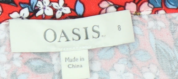 Oasis Womens Red Floral Midi A-Line Skirt Size 8 Zip Casual Summer
