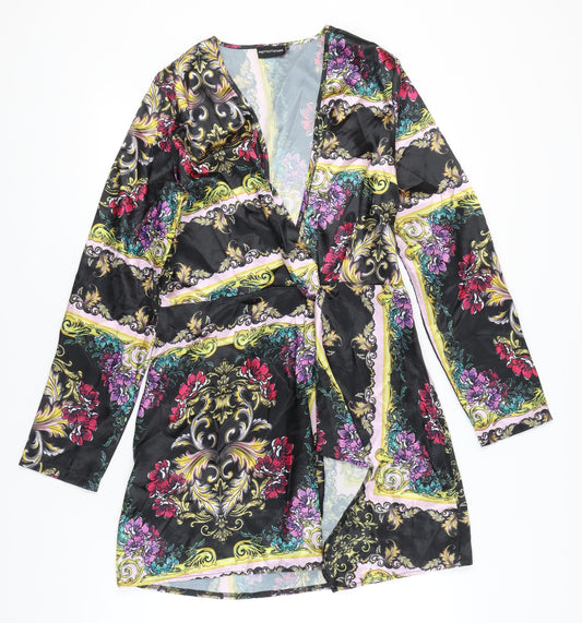 PrettyLittleThing Women’s Multicoloured Floral Wrap Mini Dress Size 14