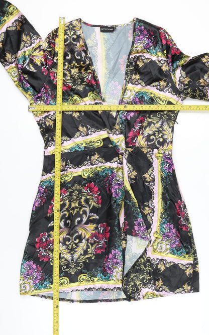 PrettyLittleThing Women’s Multicoloured Floral Wrap Mini Dress Size 14