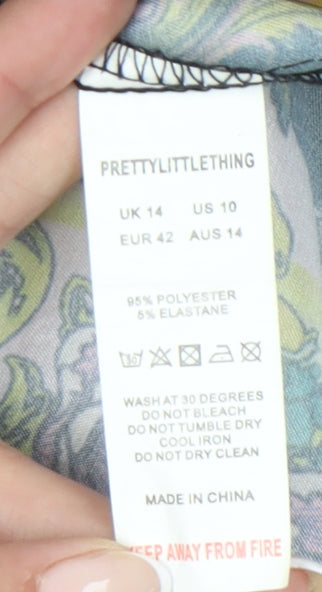 PrettyLittleThing Women’s Multicoloured Floral Wrap Mini Dress Size 14