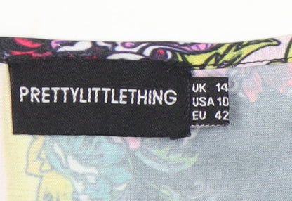 PrettyLittleThing Women’s Multicoloured Floral Wrap Mini Dress Size 14