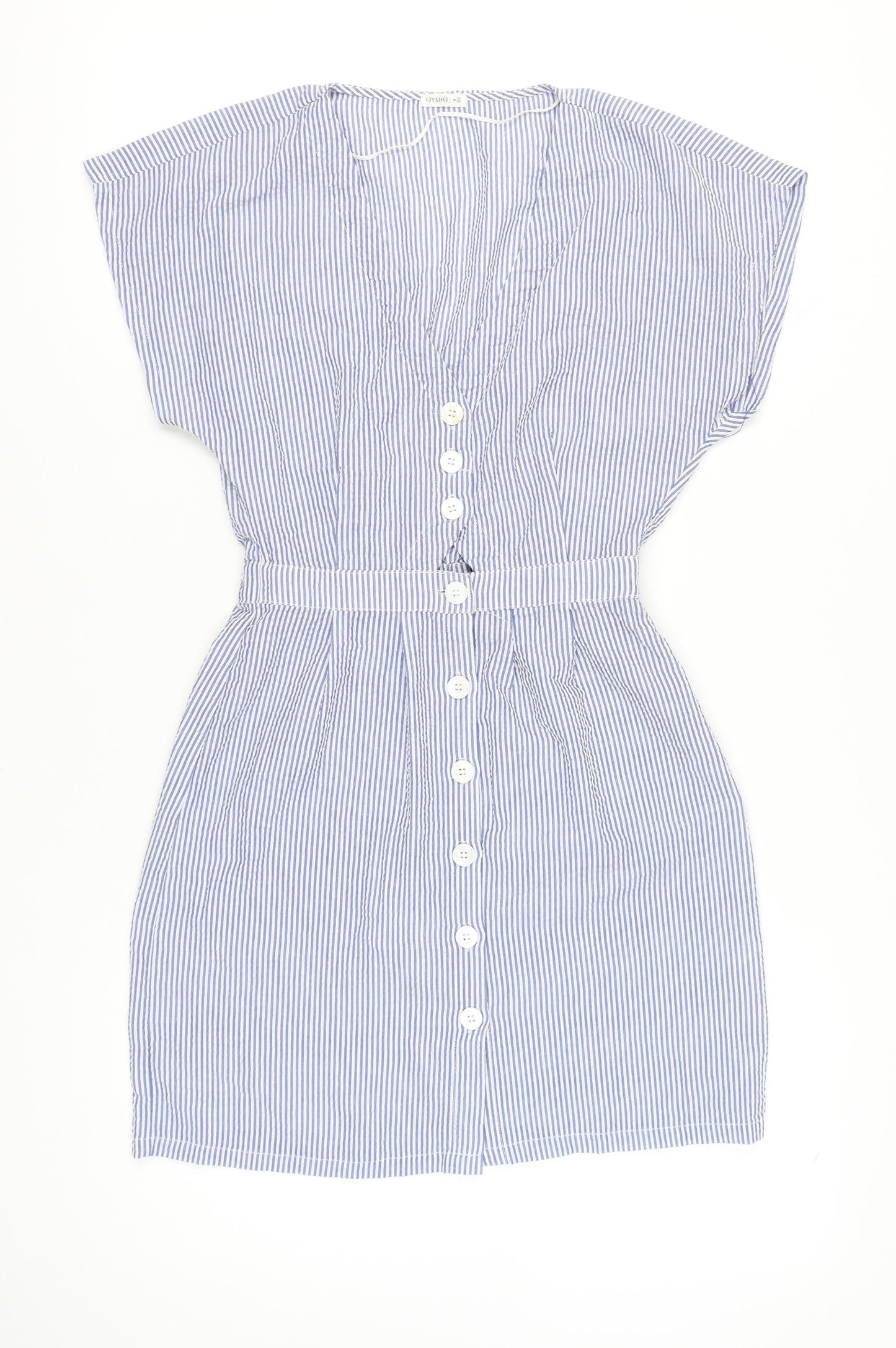 Oysho Women’s Blue Striped Shirt Dress S Short Sleeve Casual