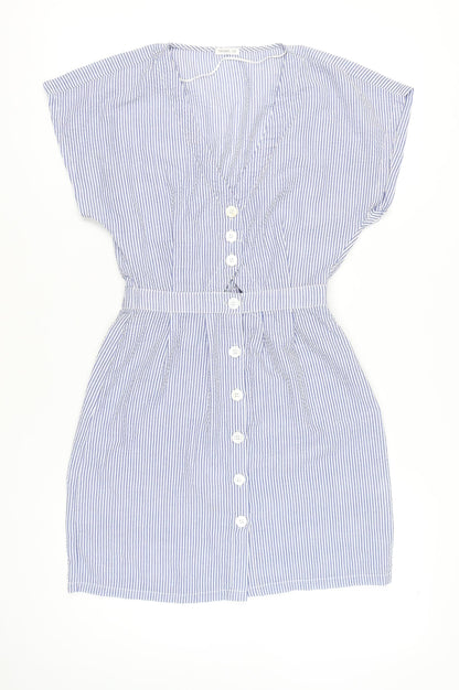 Oysho Women’s Blue Striped Shirt Dress S Short Sleeve Casual