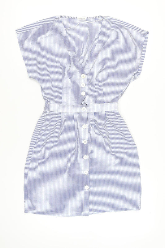 Oysho Women’s Blue Striped Shirt Dress S Short Sleeve Casual