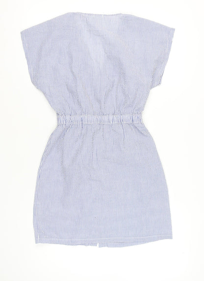 Oysho Women’s Blue Striped Shirt Dress S Short Sleeve Casual