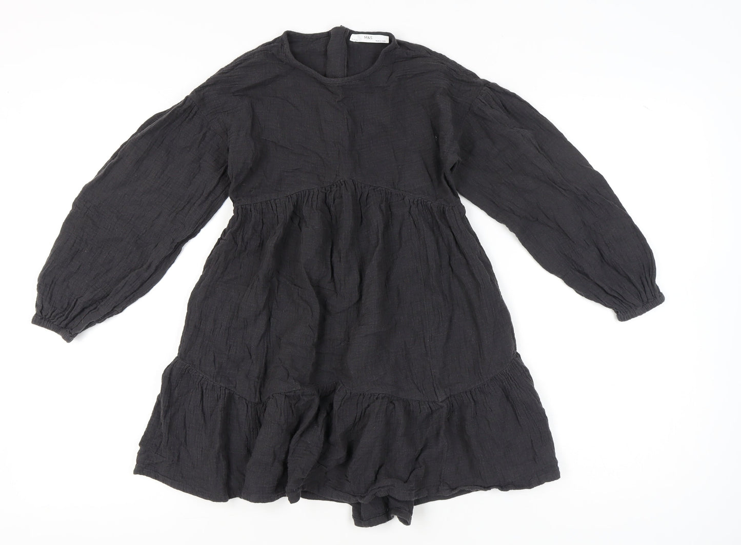 Marks and Spencer Girls Black Cotton Skater Dress 9-10Y Long Sleeve