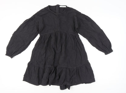 Marks and Spencer Girls Black Cotton Skater Dress 9-10Y Long Sleeve