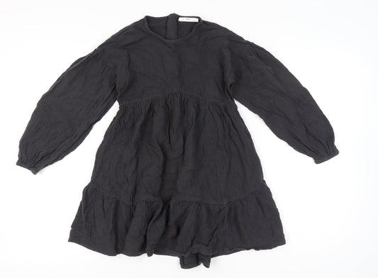Marks and Spencer Girls Black Cotton Skater Dress 9-10Y Long Sleeve