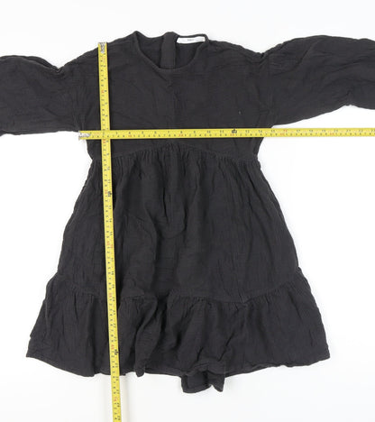 Marks and Spencer Girls Black Cotton Skater Dress 9-10Y Long Sleeve