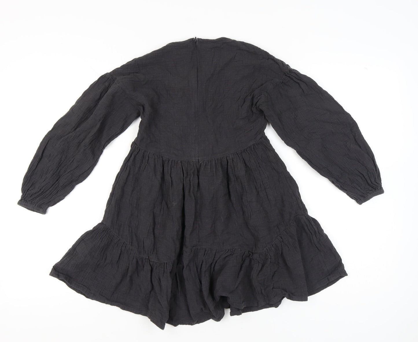 Marks and Spencer Girls Black Cotton Skater Dress 9-10Y Long Sleeve