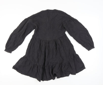 Marks and Spencer Girls Black Cotton Skater Dress 9-10Y Long Sleeve