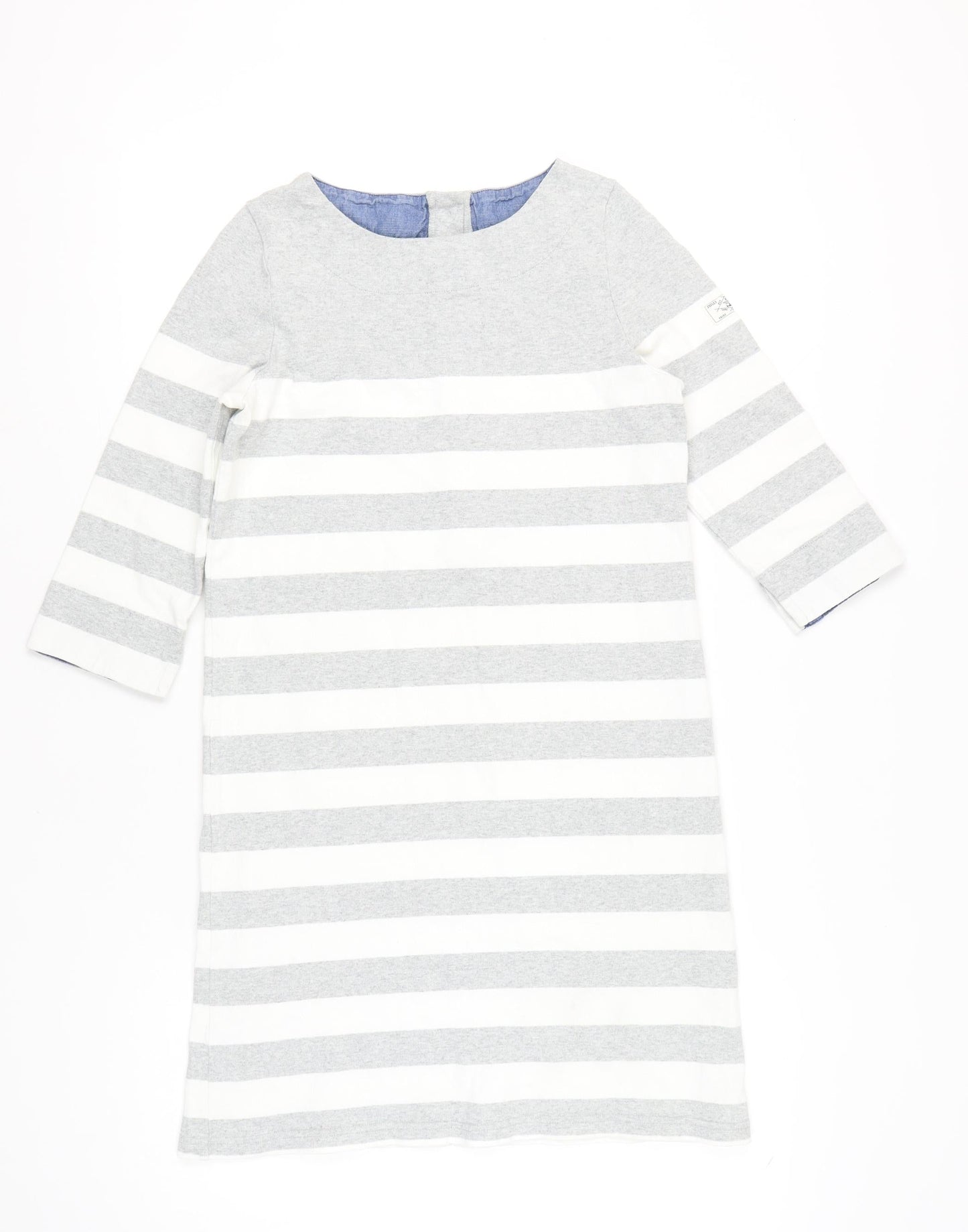 Joules Women Grey White Striped Cotton Shift Dress Size 10